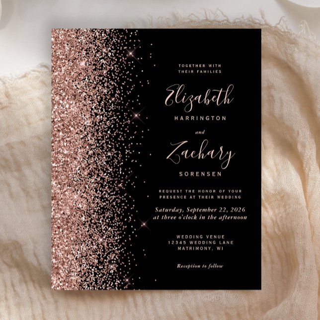 Lámina Invitación de boda con brillo de oro rosa económic (Subido por el creador)