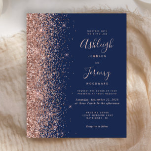 Lámina Invitación de boda con brillo de oro rosa Navy eco