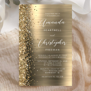 Lámina Invitación de boda con brillo dorado económico