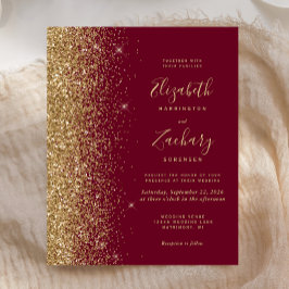 Lámina Invitación de boda con brillo dorado y rojo Burdeo