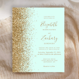 Lámina Invitación de boda con brillo dorado y verde menta