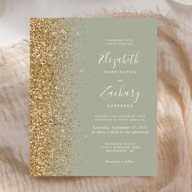 Lámina Invitación de boda con brillo falso dorado verde e (Subido por el creador)