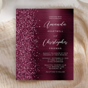 Lámina Invitación de boda con brillo glam Burgundy económ