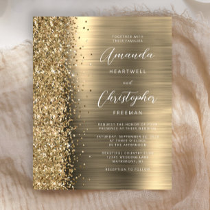 Lámina Invitación de boda con brillo glam dorado económic