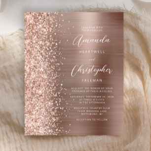 Lámina Invitación de boda con brillo glam dorado rosa eco