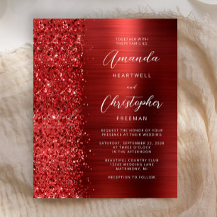 Lámina Invitación de boda con brillo glam rojo presupuest