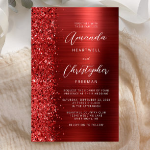 Lámina Invitación de boda con brillo glam rojo presupuest