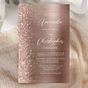 Lámina Invitación de boda con brillo glam rosa oro económ