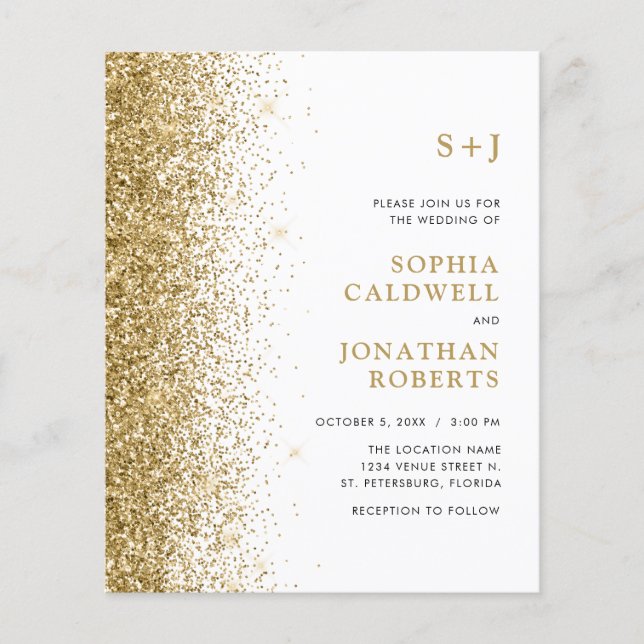 Lámina Invitación de boda con brillo Monograma Todo en un (Anverso)