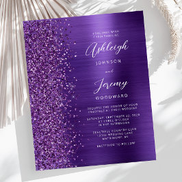 Lámina Invitación de boda con brillo morado presupuesto