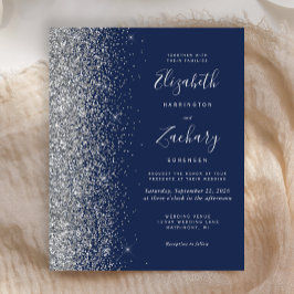 Lámina Invitación de boda con brillo plateado azul marino