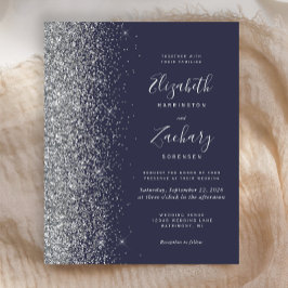 Lámina Invitación de boda con brillo plateado azul oscuro
