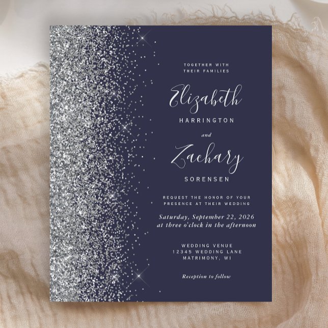 Lámina Invitación de boda con brillo plateado azul oscuro (Subido por el creador)