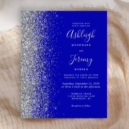 Lámina Invitación de boda con brillo plateado azul real e