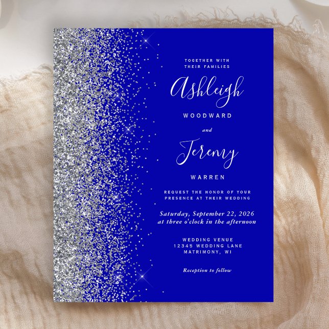 Lámina Invitación de boda con brillo plateado azul real e (Subido por el creador)