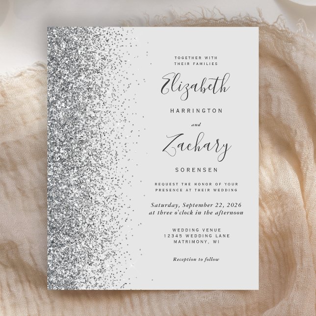 Lámina Invitación de boda con brillo plateado gris pálido (Subido por el creador)