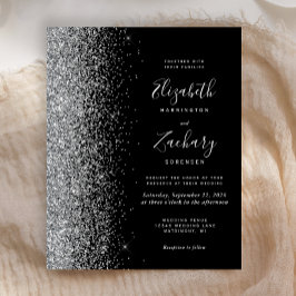 Lámina Invitación de boda con brillo plateado negro econó