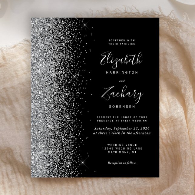 Lámina Invitación de boda con brillo plateado negro econó (Subido por el creador)