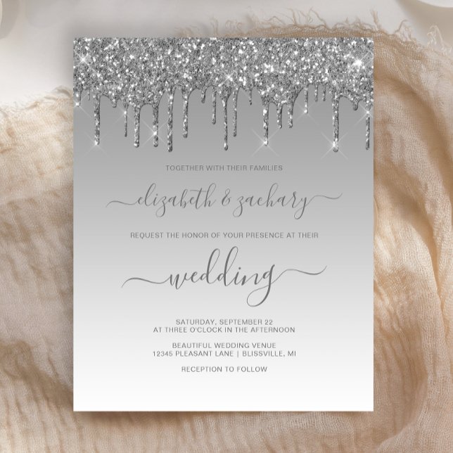 Lámina Invitación de boda con brillo plateado que gotea P (Subido por el creador)