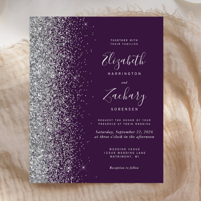 Lámina Invitación de boda con brillo plateado y morado os (Subido por el creador)