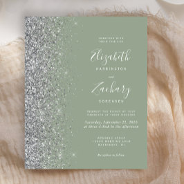 Lámina Invitación de boda con brillo plateado y verde sag
