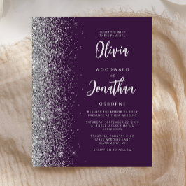Lámina Invitación de boda con caligrafía púrpura plateada
