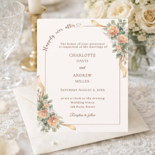 Lámina Invitación de boda con cinta floral de champán mar