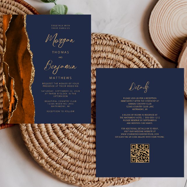Lámina Invitación de boda con código QR azul marino de ág (Subido por el creador)