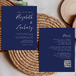 Lámina Invitación de boda con código QR azul marino de pr