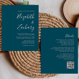 Lámina Invitación de boda con código QR azul teal minimal