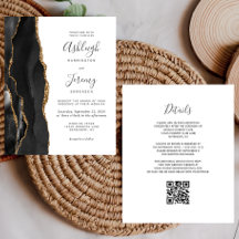 Invitación de Boda con Código QR Black Gold Presup
