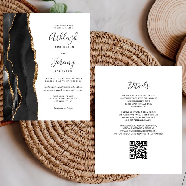 Lámina Invitación de Boda con Código QR Black Gold Presup (Subido por el creador)