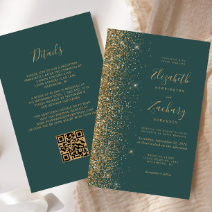 Lámina Invitación de Boda con Código QR Brillo Dorado Ver