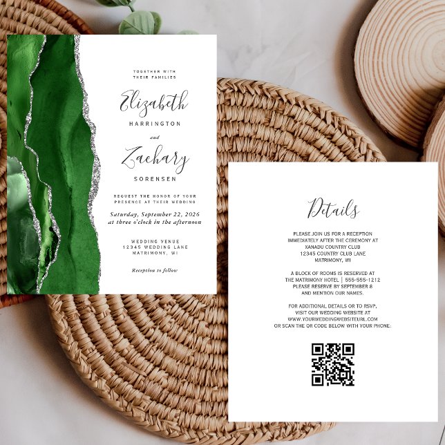 Lámina Invitación de boda con código QR Budget Green Silv (Subido por el creador)