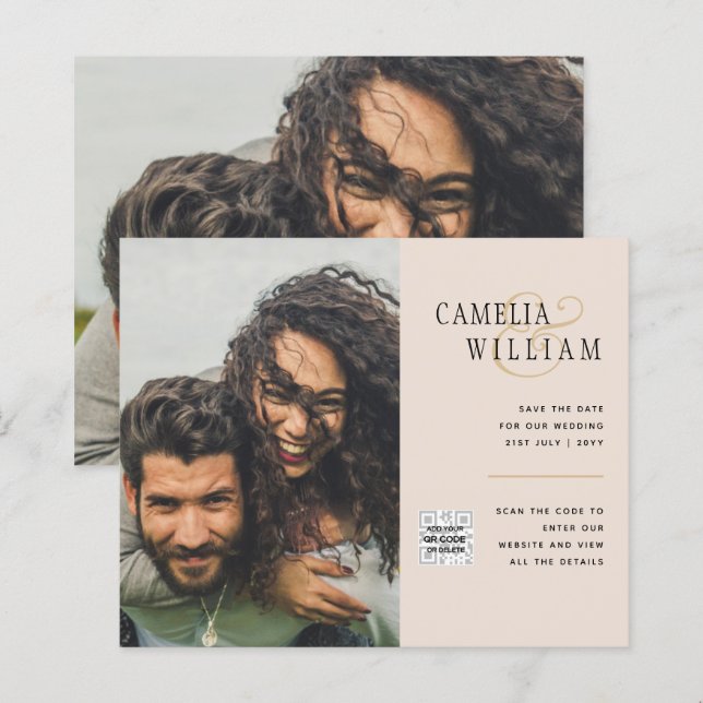 Lámina Invitación de Boda con Código QR Champagne Blush F (Anverso / Reverso)
