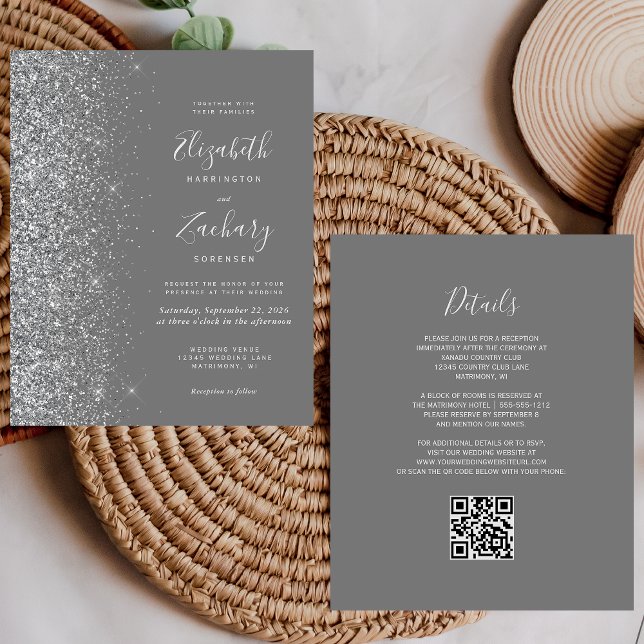 Lámina Invitación de boda con código QR con brillo gris p (Subido por el creador)