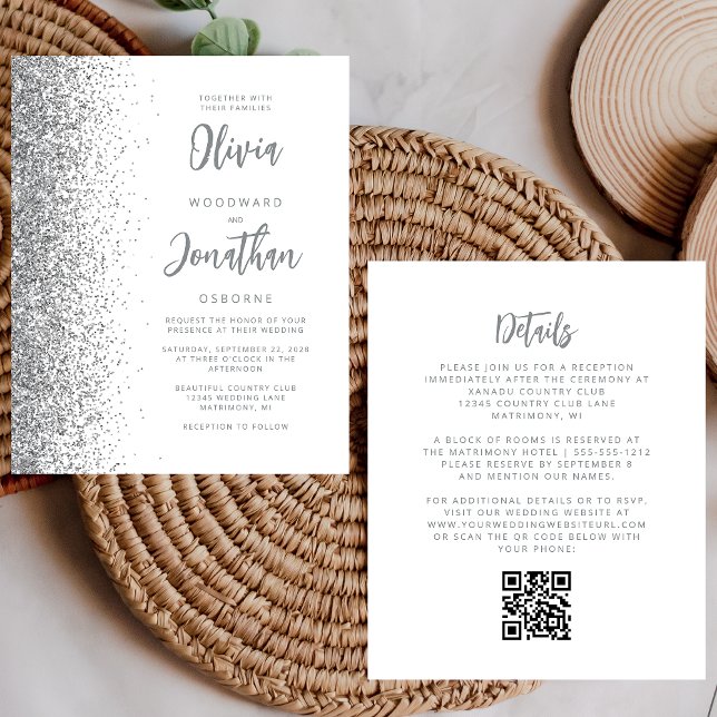 Lámina Invitación de boda con código QR con brillo platea (Subido por el creador)