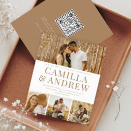 Lámina Invitación de boda con código QR de 4 fotos modern