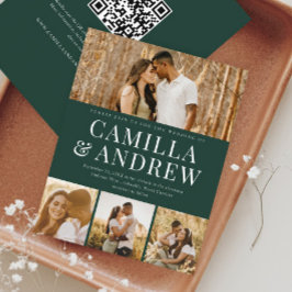 Lámina Invitación de boda con código QR de 4 fotos modern