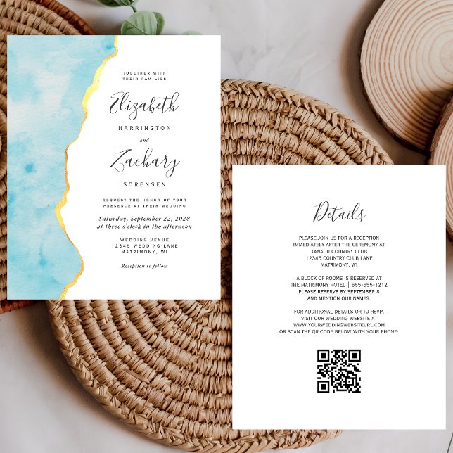 Lámina Invitación de boda con código QR de ágata azul acu (Subido por el creador)
