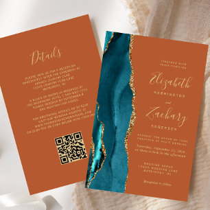 Lámina Invitación de boda con código QR de ágata azul tea
