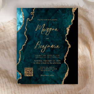 Lámina Invitación de boda con código QR de ágata azul teñ
