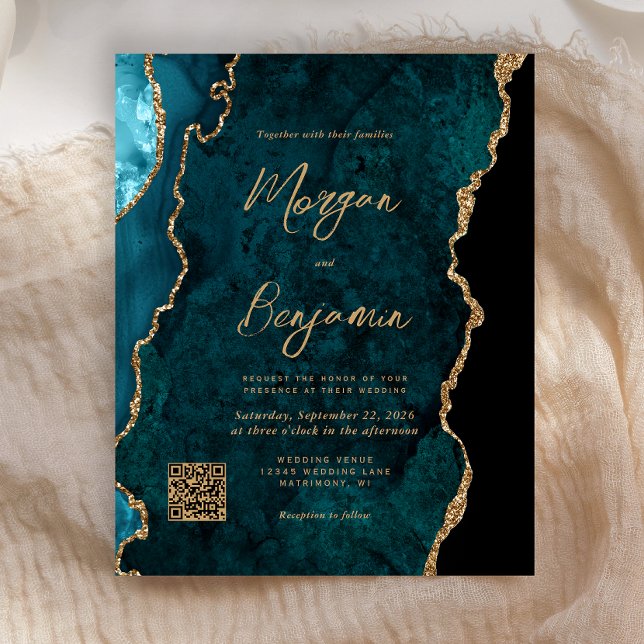 Lámina Invitación de boda con código QR de ágata azul teñ (Subido por el creador)