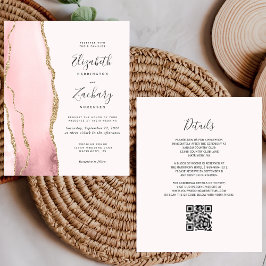 Lámina Invitación de boda con código QR de ágata dorada c