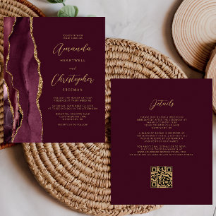 Lámina Invitación de boda con código QR de ágata dorada d
