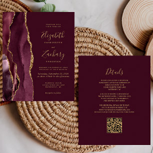 Lámina Invitación de boda con código QR de ágata dorada d