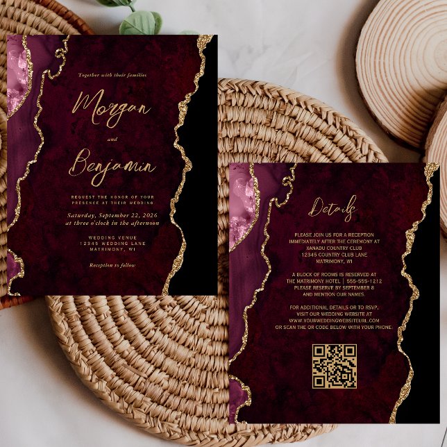 Lámina Invitación de Boda con Código QR de Ágata Dorada d (Subido por el creador)