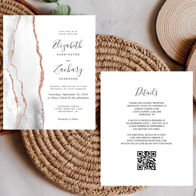 Lámina Invitación de boda con código QR de ágata gris dor (Subido por el creador)