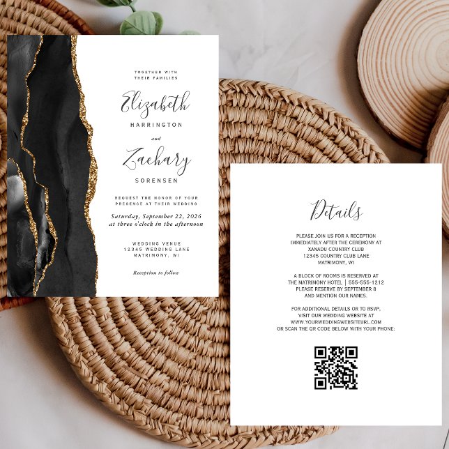 Lámina Invitación de boda con código QR de ágata negra do (Subido por el creador)
