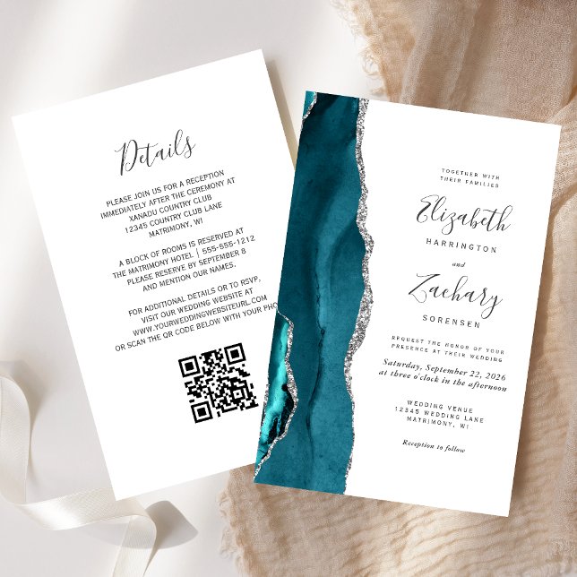 Lámina Invitación de boda con código QR de ágata plateada (Subido por el creador)